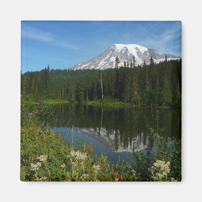 Íman Reflexo do Lago Monte Rainier com Flores Silvestre (Frente)