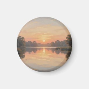 Íman Reflexo do Lago na Hora Dourada Impressionista