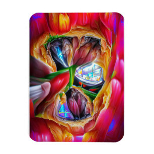Íman Reflexões Vibrantes de Tulipas de Abstrato