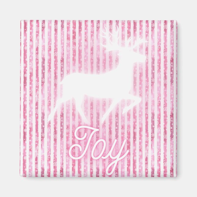 Íman Reindeer de Alegria Rosa e Branco de Natal (Frente)