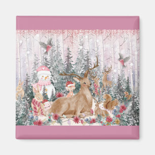 Íman Reindeer de Aquarela Rosa, Snowman Feliz Natal