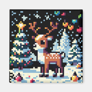 Íman Reindeer de Natal Winter Wonderland Pixel Art
