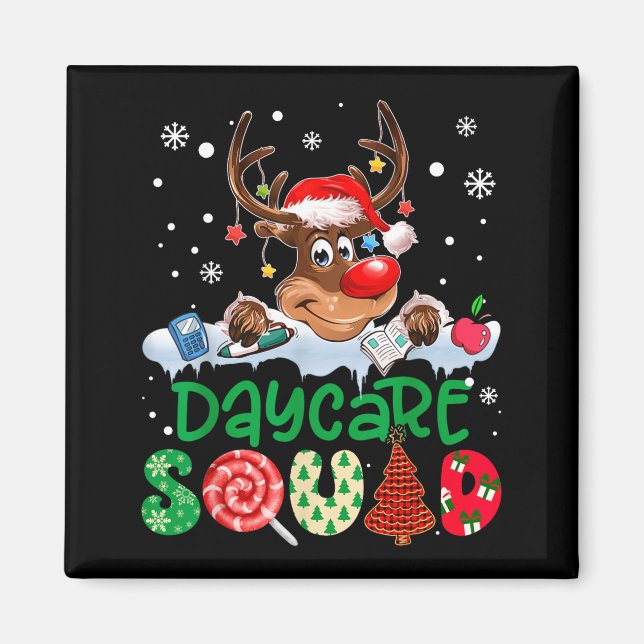 Íman Reindeer Santa Hat Daycare Squad Teacher Christmas (Frente)