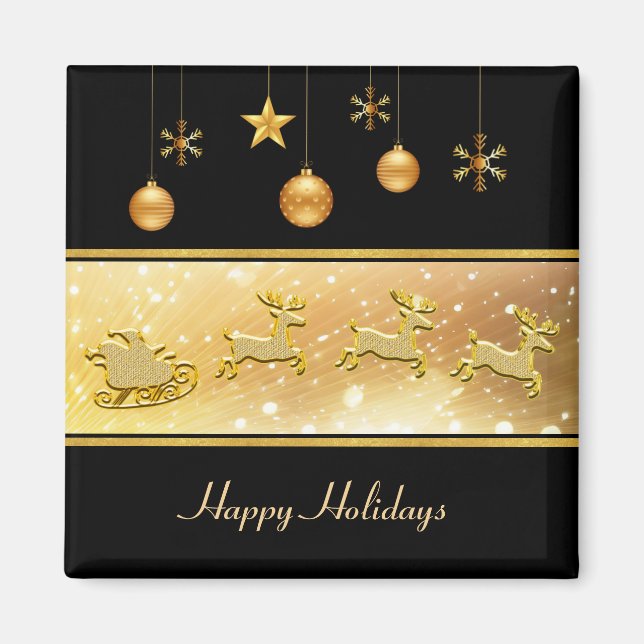 Íman Reindeer Sleigh Holiday Magnet (Frente)