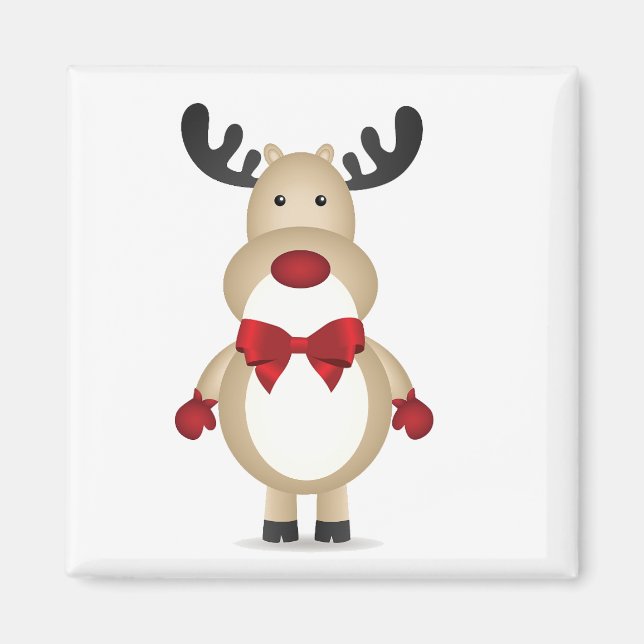 Íman Reindeer Vestindo Magneta Vermelha Arco (Frente)