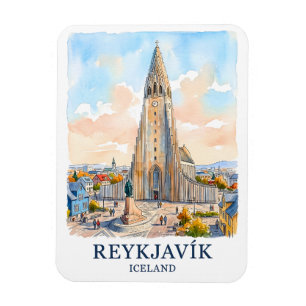 Íman Reiquiavique Islândia Igreja Aquarela Paisagem Via