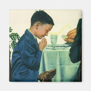 Íman Religião Vintage, Garoto dizendo Graça no Dia de
