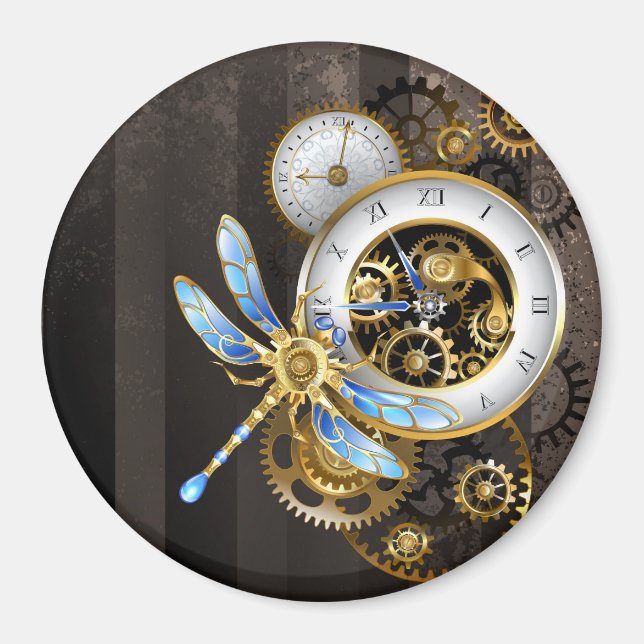 Íman Relógio Steampunk com Dragonfly Mecânica (Frente)