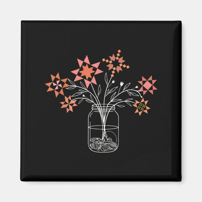 Íman Remendo sy Jar Bloco de Colcha Divertido Flor (Frente)