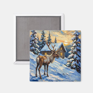 Íman Rena Antiga por Pintura de Natal de Cabana na Neve