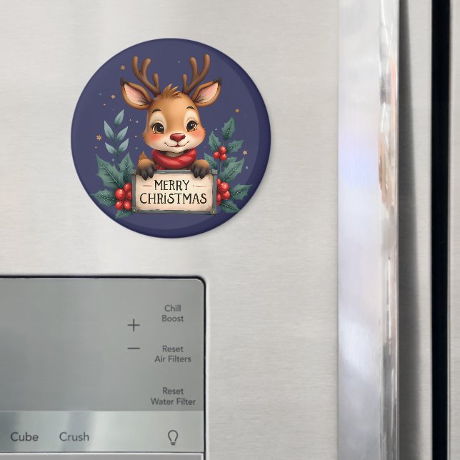 Íman Rena de Natal Fofa com Azevinho e Placa (In Situ (Fridge))