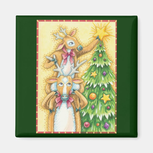 Íman Rena de Natal Fofa Com Estrela da Árvore de Natal (Frente)