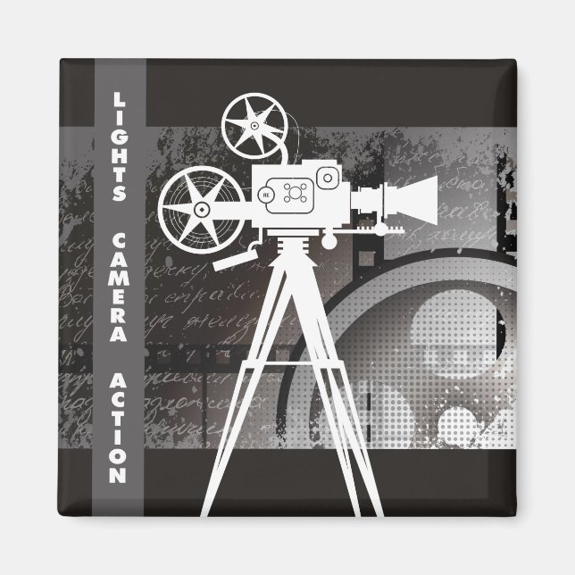 Íman Reprodução de Filmes, Luzes, Câmera, Ação 2"x2" Qu (Frente)