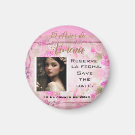 Íman Reserva la fecha /Guarda a data em Rosa y Oro