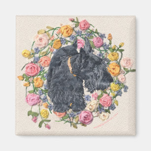 Íman Resgatado Scottie Bonnie em Fundo Floral