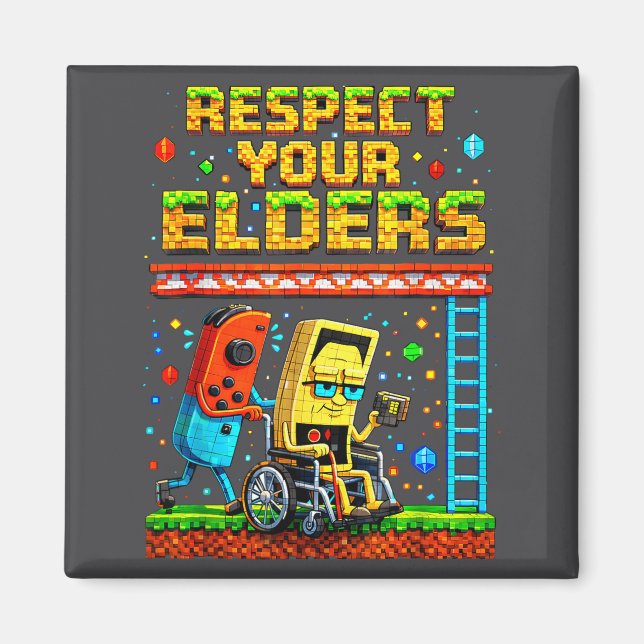 Íman Respect Your Elders Retro Gaming Funny Gamer Contr (Frente)