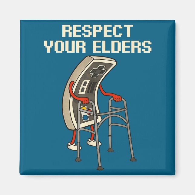 Íman Respect Your Elders Retro Gaming Funny Gamer Contr (Frente)