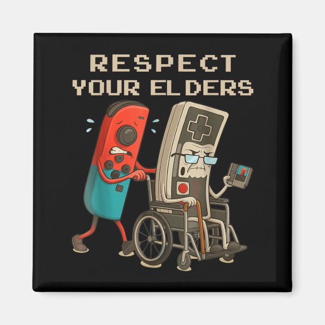 Íman Respect Your Elders Retro Gaming Funny Gamer Contr (Frente)