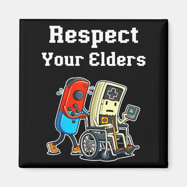 Íman Respect Your Elders Retro Gaming Funny Gamer Contr (Frente)