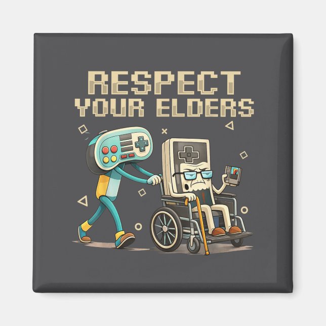 Íman Respect Your Elders Retro Gaming Funny Gamer Contr (Frente)