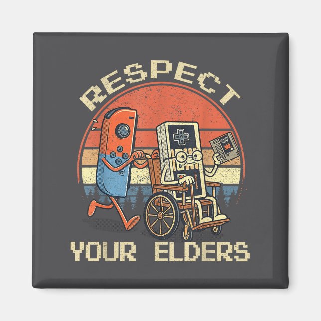 Íman Respect Your Elders Retro Gaming Funny Gamer Contr (Frente)