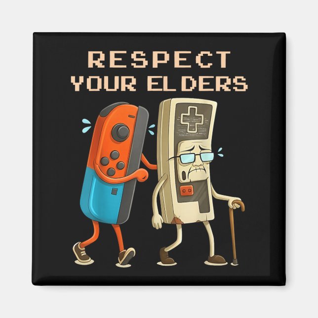 Íman Respect Your Elders Retro Gaming Funny Gamer Contr (Frente)