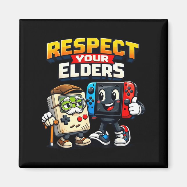 Íman Respect Your Elders Retro Gaming Funny Gamer Contr (Frente)