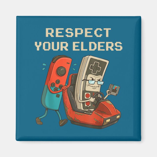 Íman Respect Your Elders Retro Gaming Funny Gamer Contr (Frente)