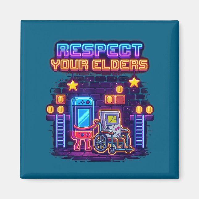 Íman Respect Your Elders Retro Gaming Funny Gamer Contr (Frente)
