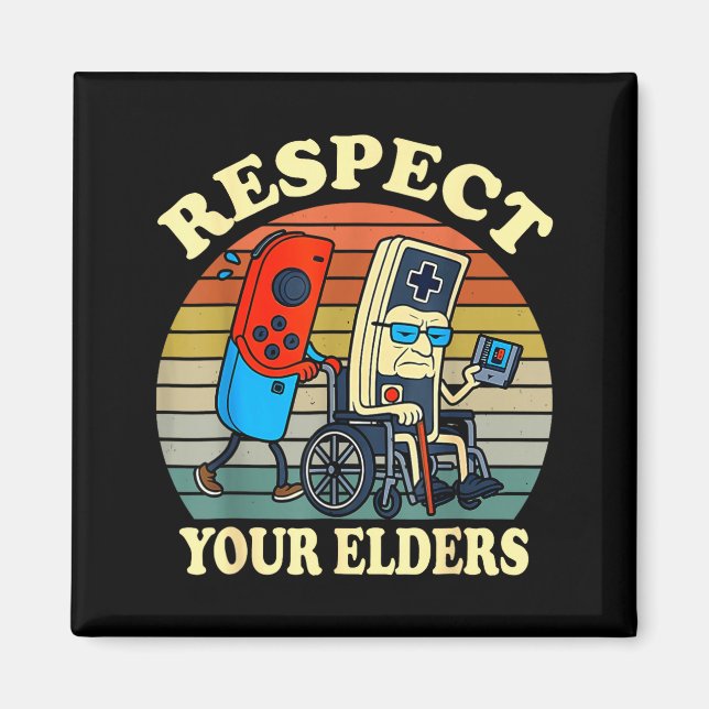 Íman Respect Your Elders Retro Gaming Funny Gamer Contr (Frente)