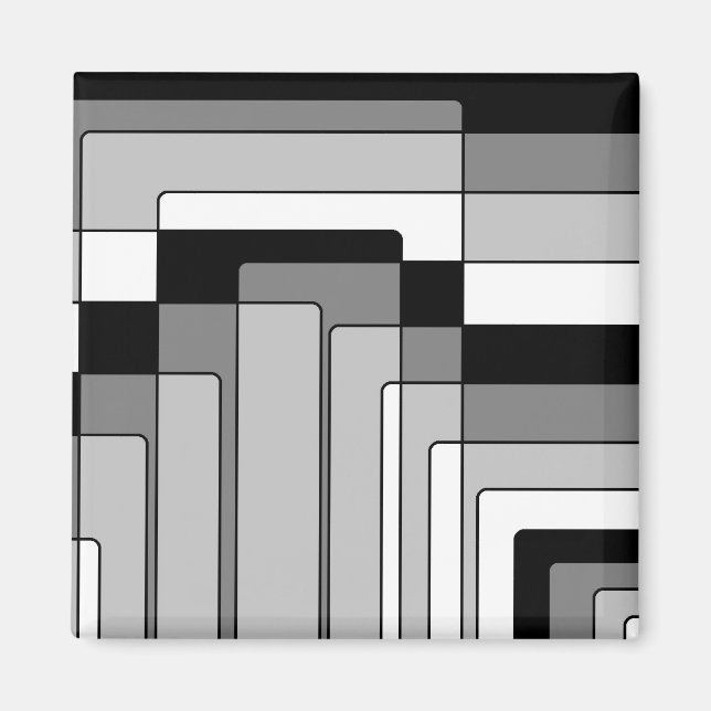 Íman Retângulos abstrato preto e branco (Frente)