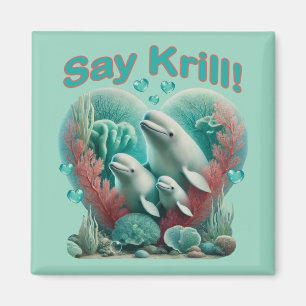 Íman Retrato Adorável da Família de Baleias "Diga Krill