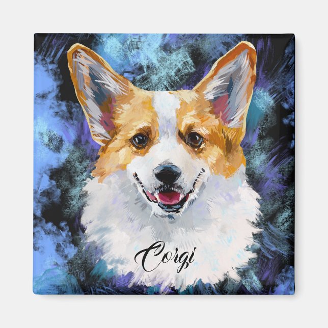 Íman Retrato Corgi no Abstrato Magnet (Frente)