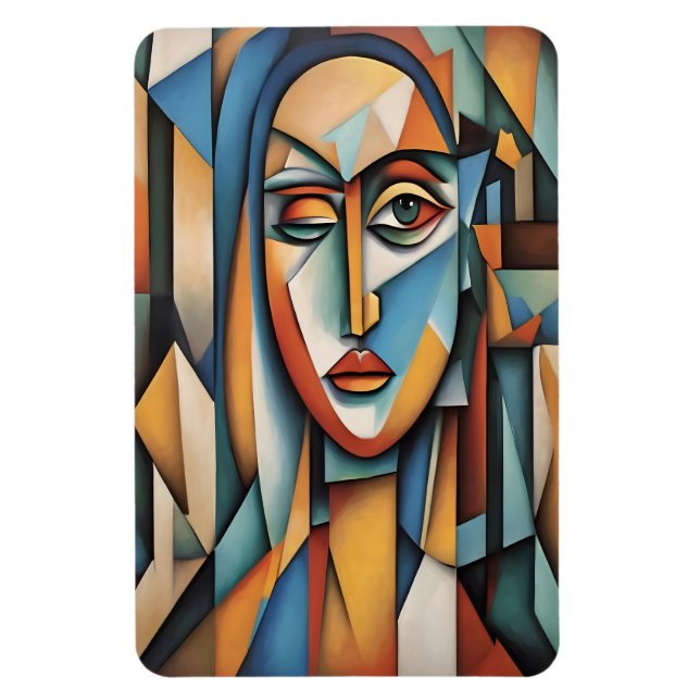 Íman Retrato Cubista Vibrante Abstrato Arte Geométrica (Vertical)
