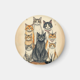 Íman Retrato da Família Cat Inspirado na Vintage
