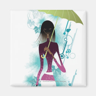 Íman Retrato da jovem segurando bolsa e guarda-chuva