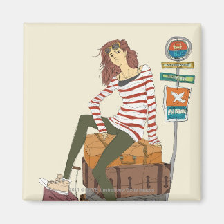 Íman Retrato da jovem sentada na mala