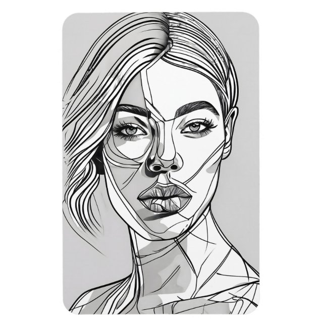 Íman Retrato de Arte de Linha Monocromática abstrato (Vertical)