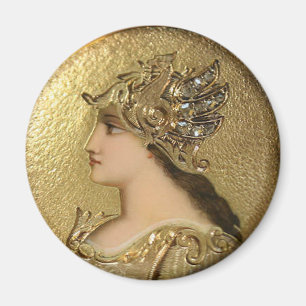 ÍMAN RETRATO DE ATHENA COM CAPACETE DOURADO E GRYPHONS