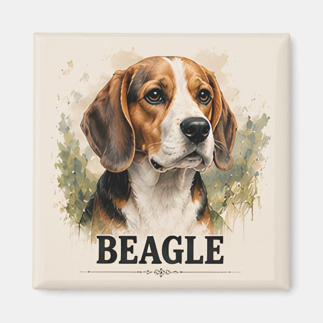 Íman Retrato de Beagle Caçador Arte Premium (Frente)