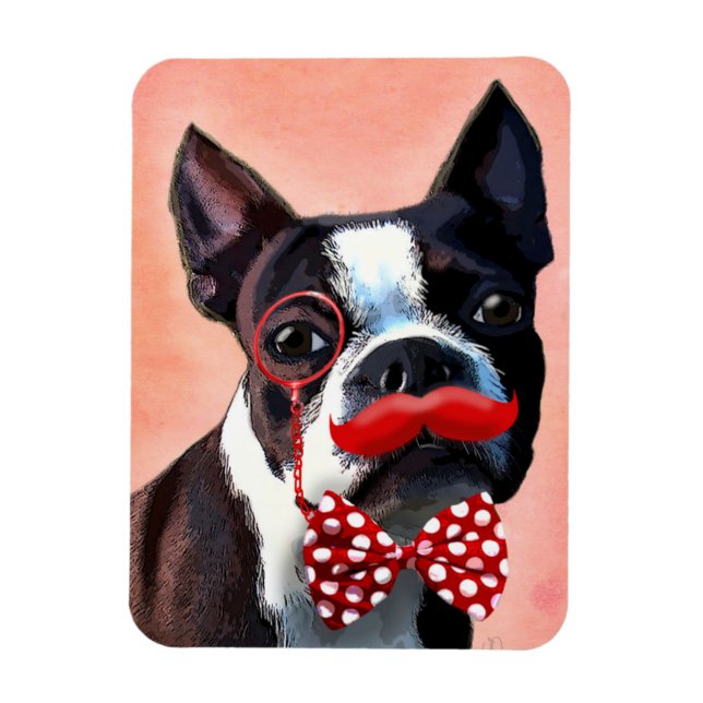 Íman Retrato de Boston Terrier com gravata de Arco verm (Vertical)