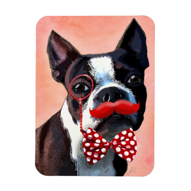 Íman Retrato de Boston Terrier com gravata vermelha de  (Vertical)
