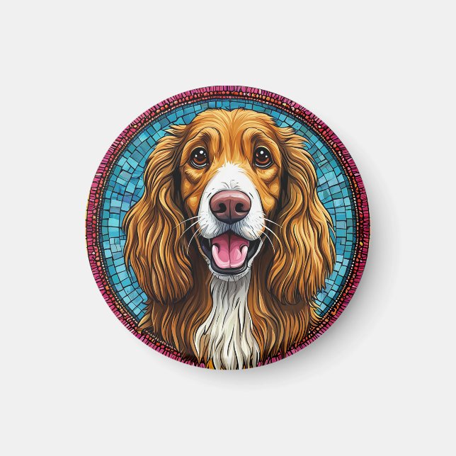 Íman Retrato de Cachorro com Fundo Inspirado em Mosaico (Frente)