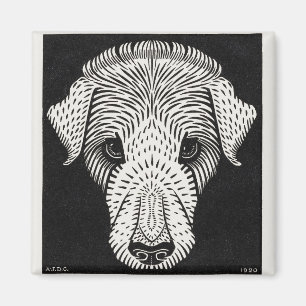 Íman Retrato de Cachorro em Gravura em Madeira Art Nouv