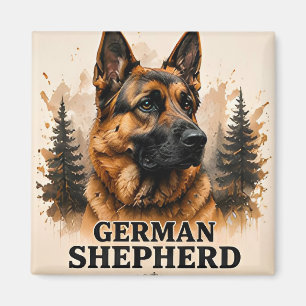 Íman Retrato de Cão Guardião Pastor Alemão Arte