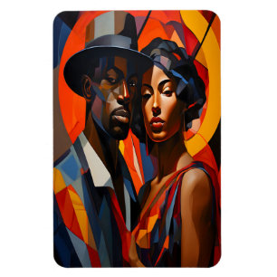 Íman Retrato de Casal Cubista Abstrato Ousado – Arte Mo