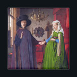 Íman Retrato de Casamento de Jan Van Eyck<br><div class="desc">Esta imagem é da famosa obra-prima flamenga de Jan Van Eyck, a pintura "Arnolfini Wedding Portrait", que é considerada uma das pinturas mais importantes e complexas da história da arte ocidental. É uma pintura a óleo em painel de carvalho, 82, 2 (painel 84, 5) cm × 60 (painel 62, 5)...</div>