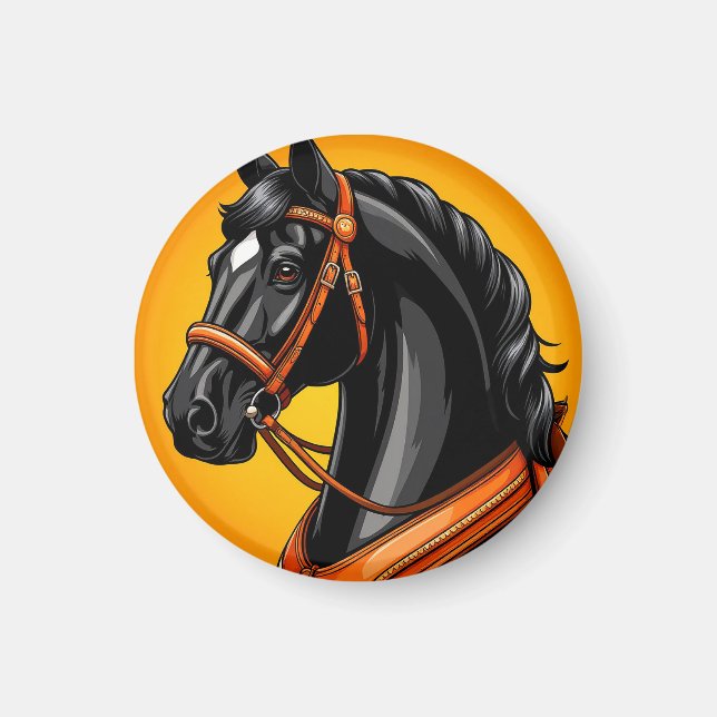 Íman Retrato de Cavalo Preto Elegante (Frente)