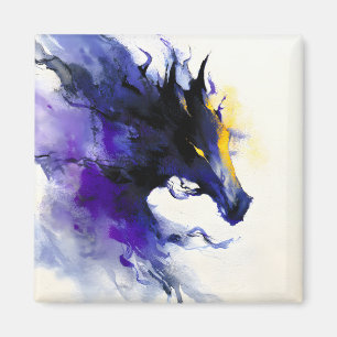 Íman Retrato de Cavalo Preto em Aquarela Abstrata
