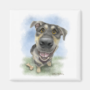Íman Retrato de Desenho Animado de Cachorro Feliz